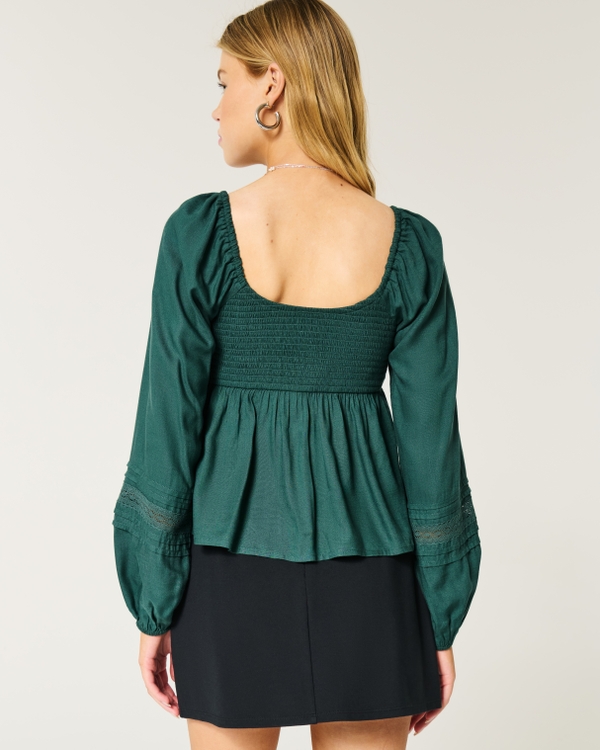 Easy Ruched Bust Babydoll Top, Dark Emerald view 2