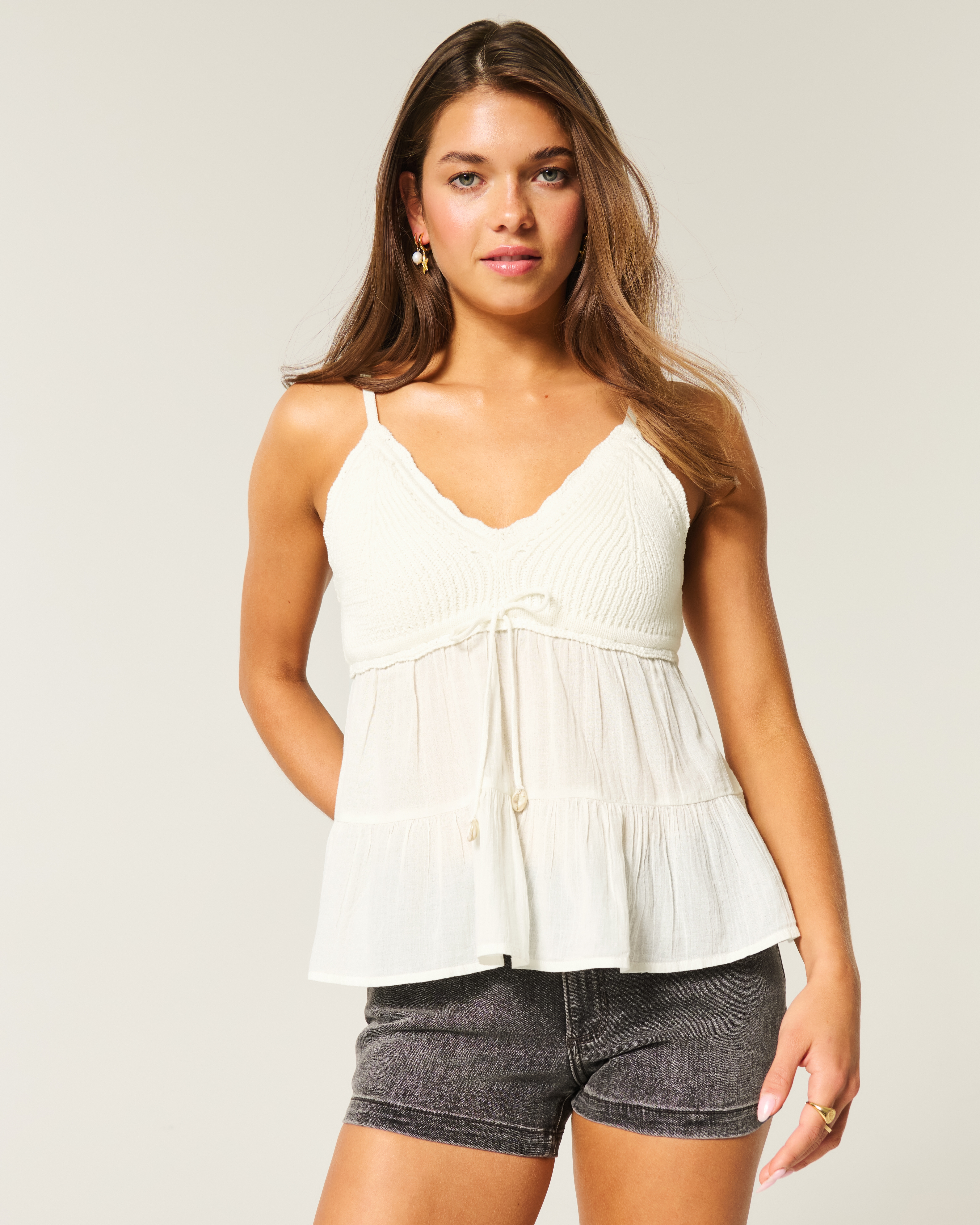 Crochet-Style Fabric Mix Top