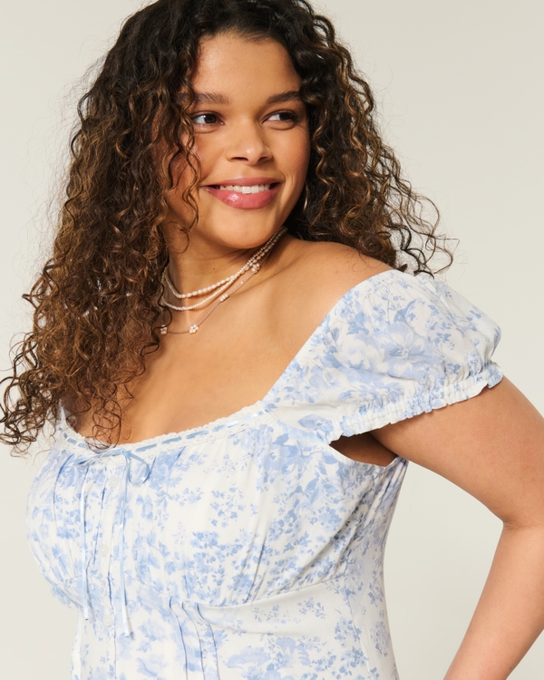 Off-the-Shoulder Pintuck Blouse, White Floral view 2