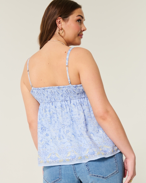 Easy Ruched Chiffon Babydoll Top, Dusty Blue Print view 2