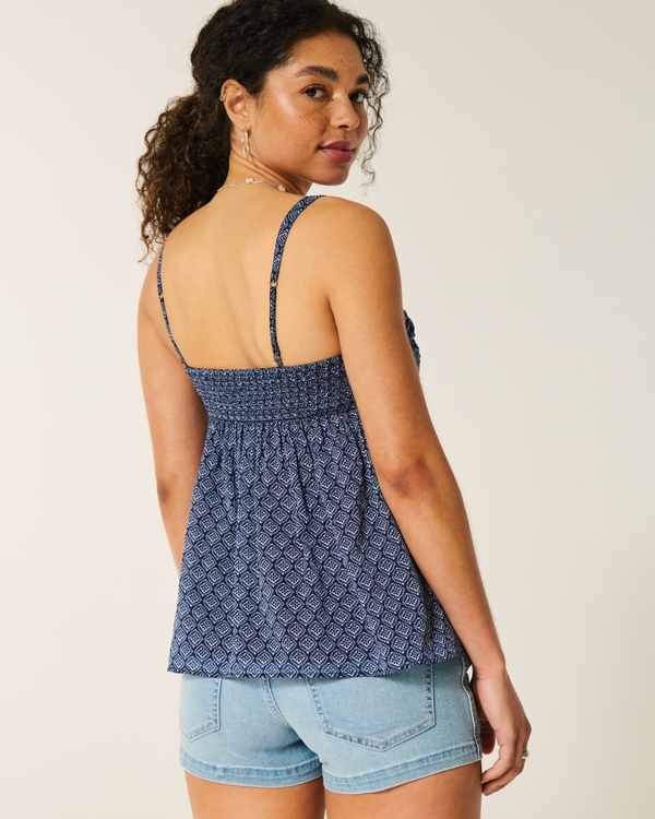 Easy Ruched Chiffon Babydoll Top, Navy Blue Pattern view 2