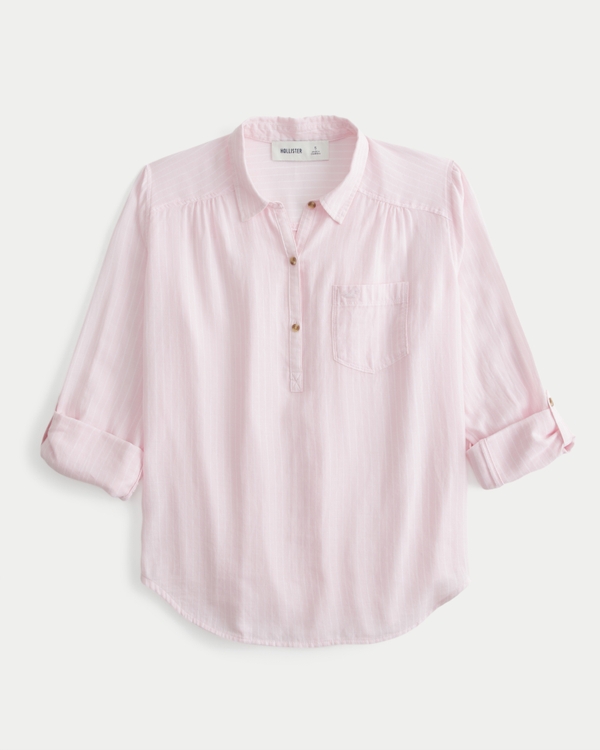 Cotton Popover Shirt, Pale Lilac Stripe view 1