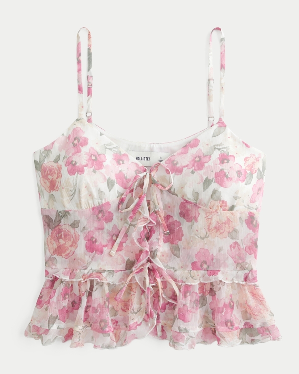 Chiffon Ruffle Blouse, White Floral view 1