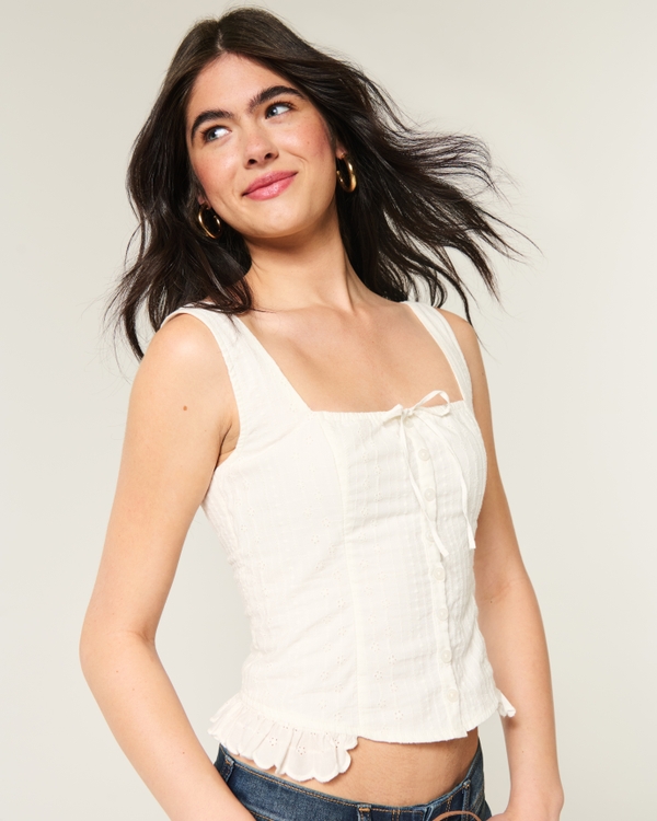 Eyelet Button-Through Blouse, White view 2