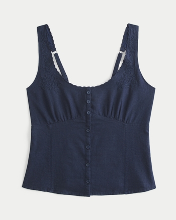Women's Linen Blend Button-Through Top | Women's | HollisterCo.com