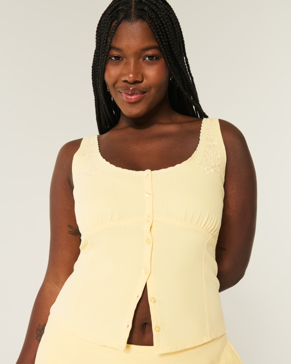 Linen Blend Button-Through Top, Butter Yellow view 1