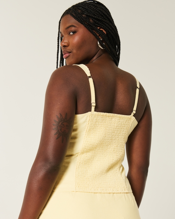 Linen Blend Button-Through Top, Butter Yellow view 2