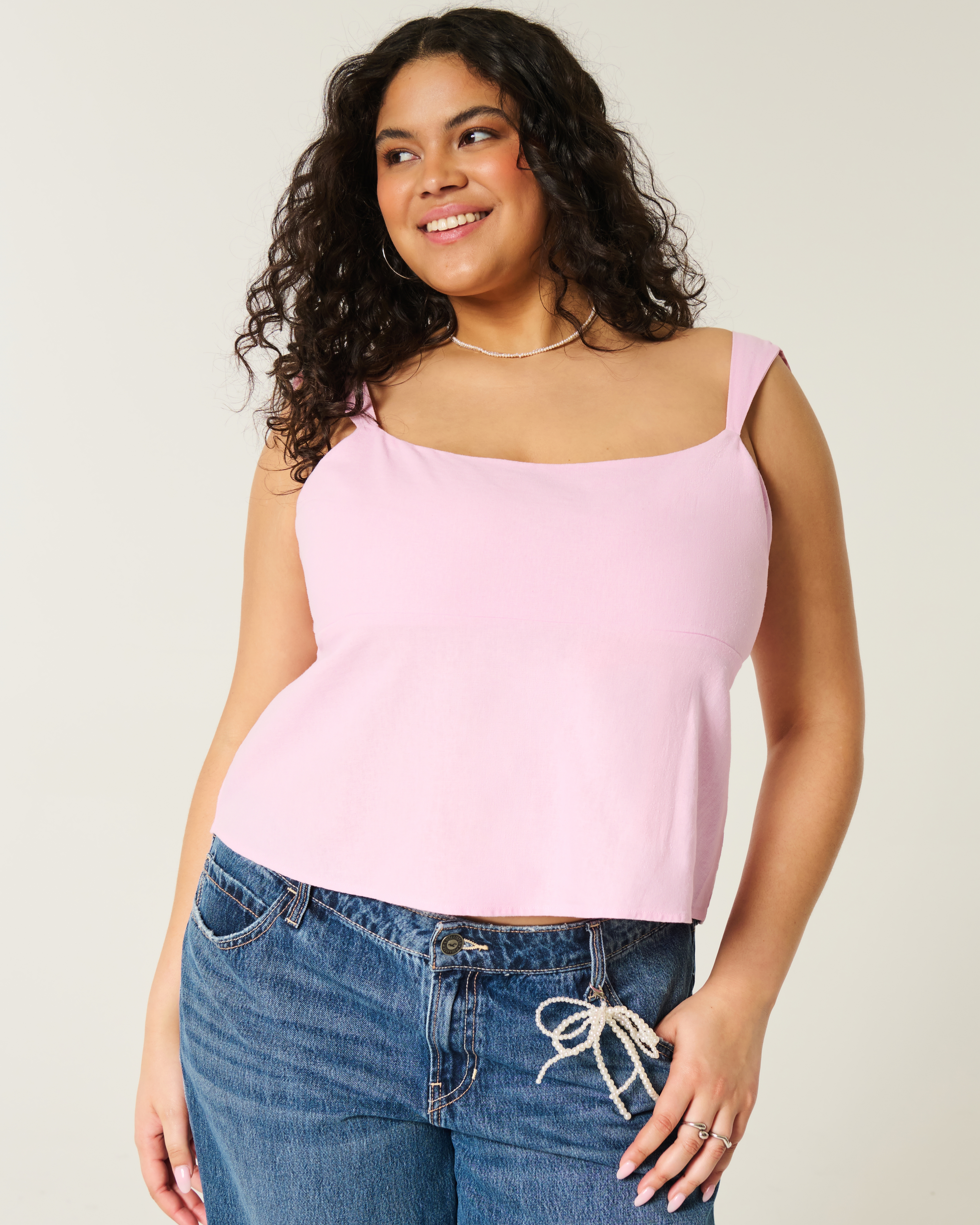Linen-Blend Open-Back Top