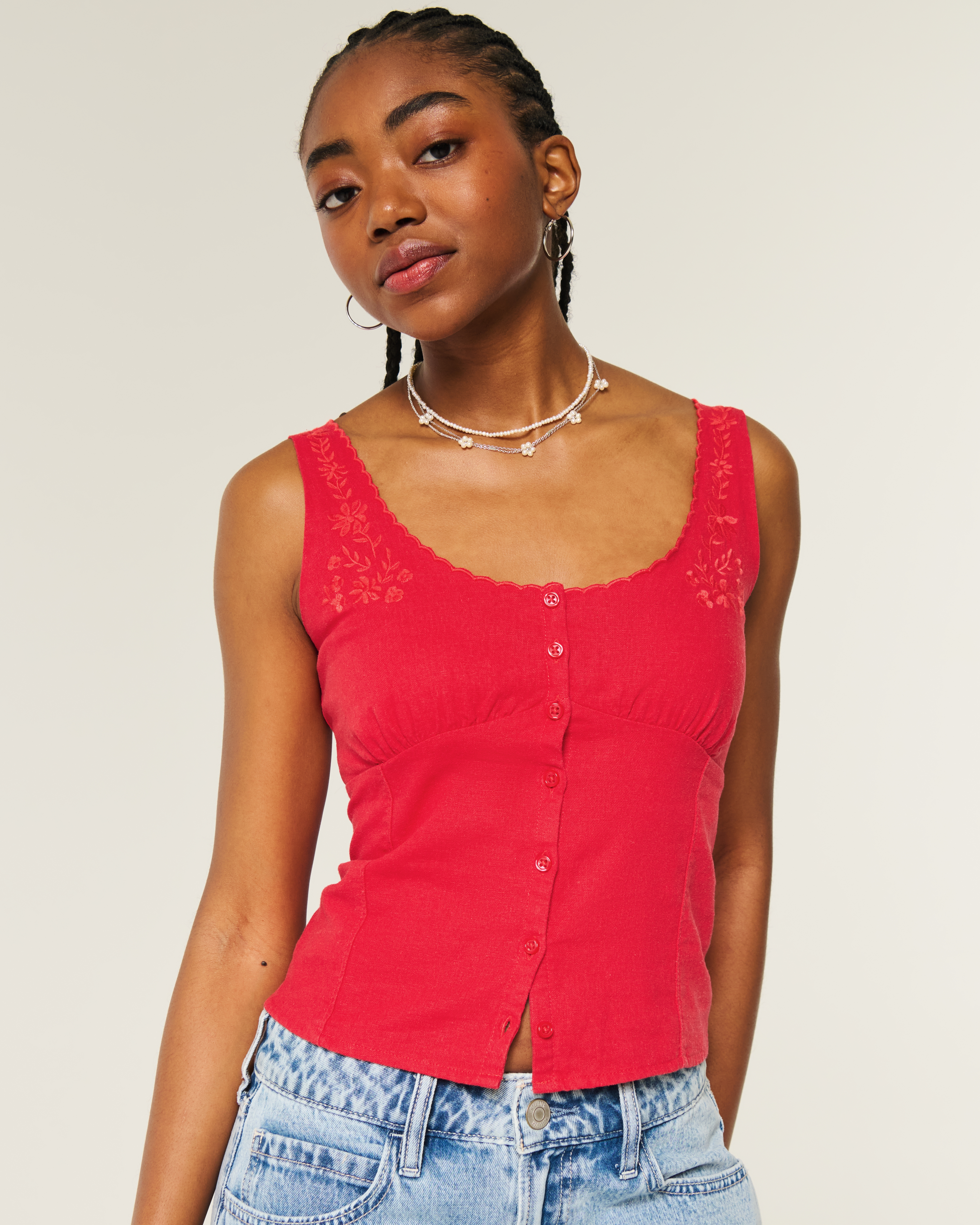 Linen Blend Button-Through Top