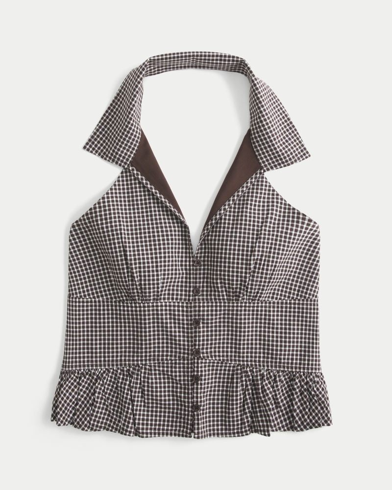 トップス YILON Halter-neck check blouse YILON Halter-neck check blouse - メルカリ