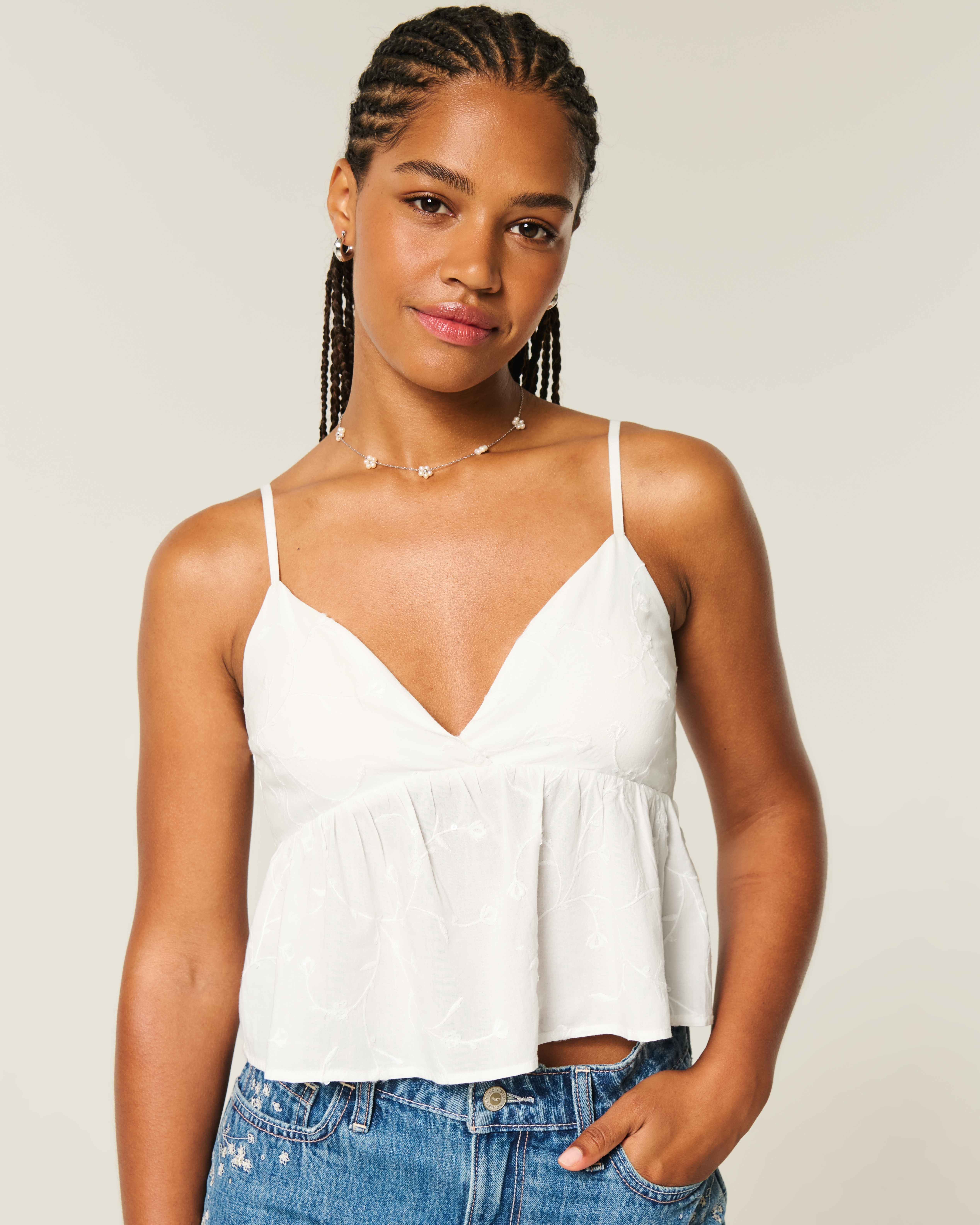 Easy Embroidered Shine Babydoll Top