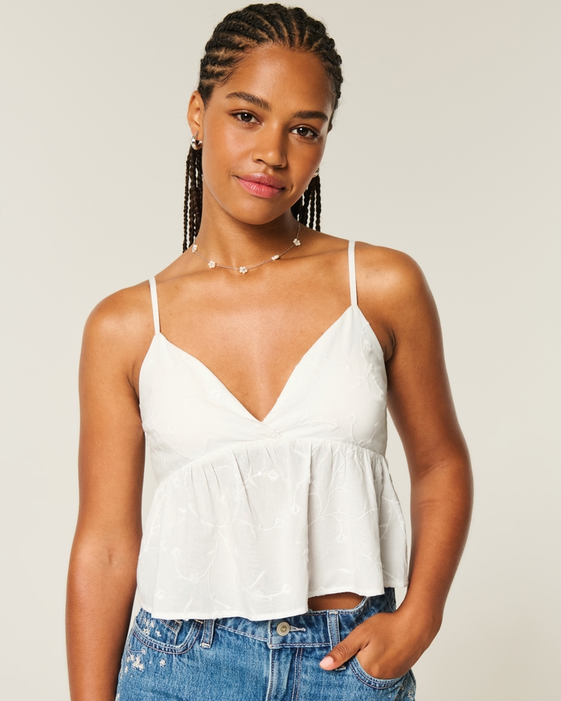 Women's Easy Embroidered Shine Babydoll Top | Women's Tops | HollisterCo.com