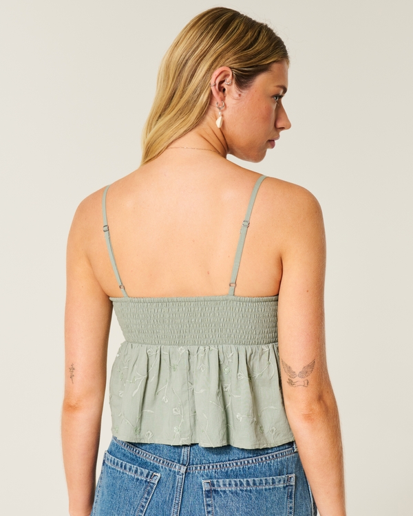 Easy Embroidered Shine Babydoll Top, Green view 2