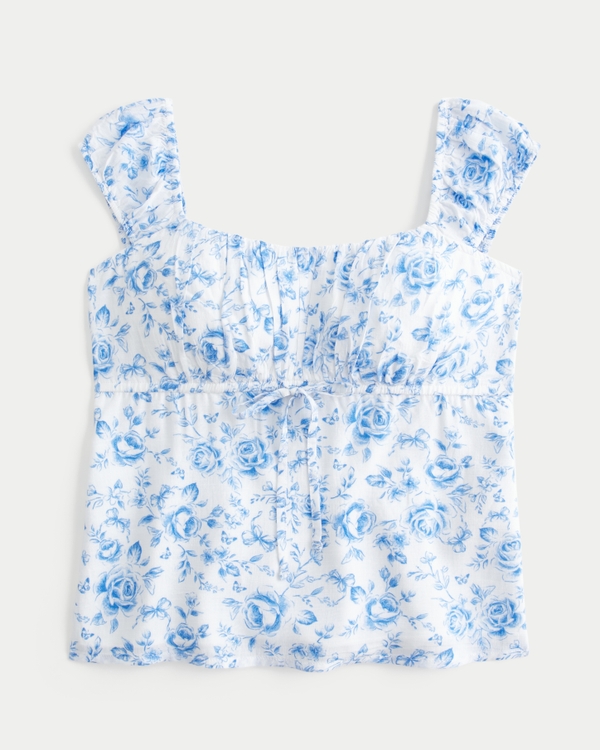 On/Off-the-Shoulder Scoop Babydoll Top, White Floral view 1