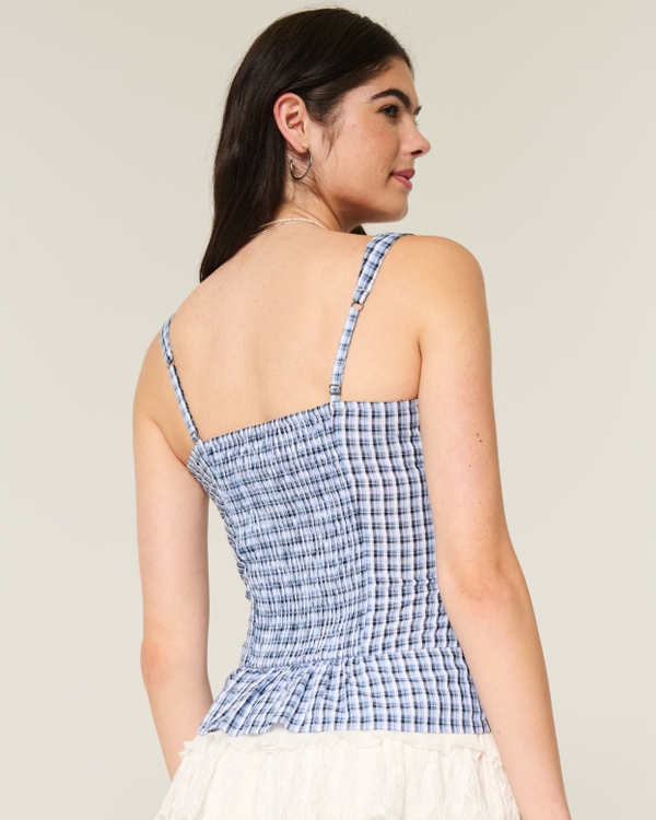 Ruched Crosshatch Top, Blue Plaid view 2