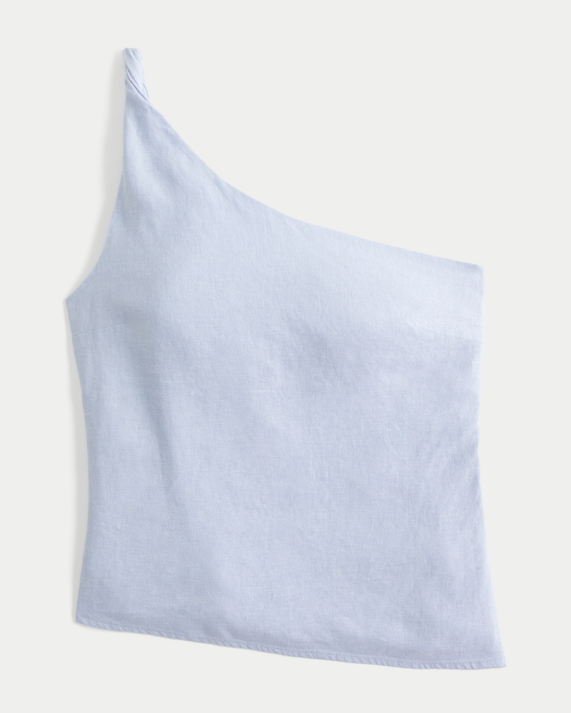 Linen-Blend One-Shoulder Top