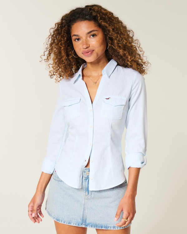 Button-Through Icon Shirt, White Stripe view 1