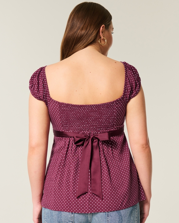 Easy Satin Tie Babydoll Top, Mulberry Dot view 2
