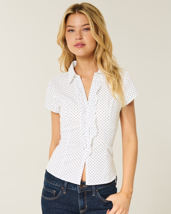 Short-Sleeve Tuxedo Shirt, White Dot view 1