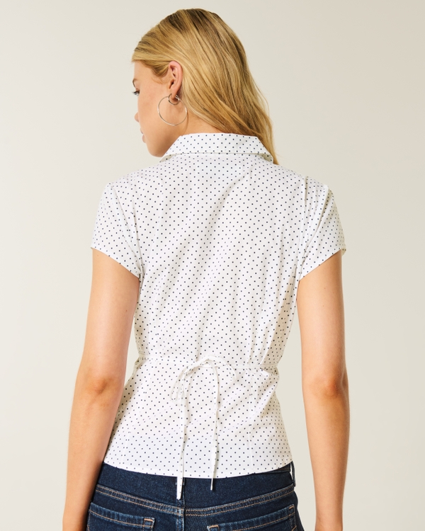 Short-Sleeve Tuxedo Shirt, White Dot view 2