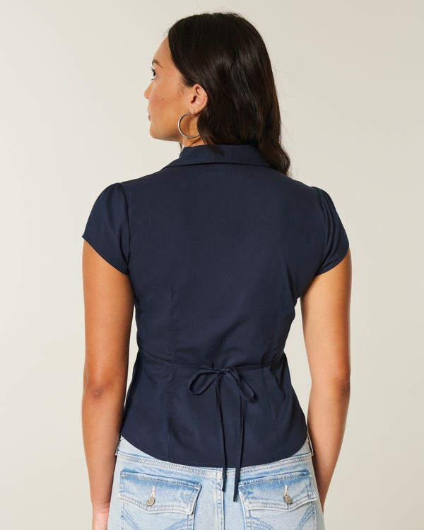 Short-Sleeve Tuxedo Shirt, Navy Blue view 2