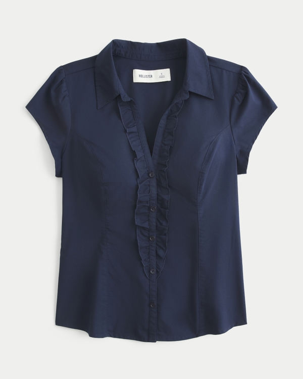 Short-Sleeve Tuxedo Shirt, Navy Blue view 1