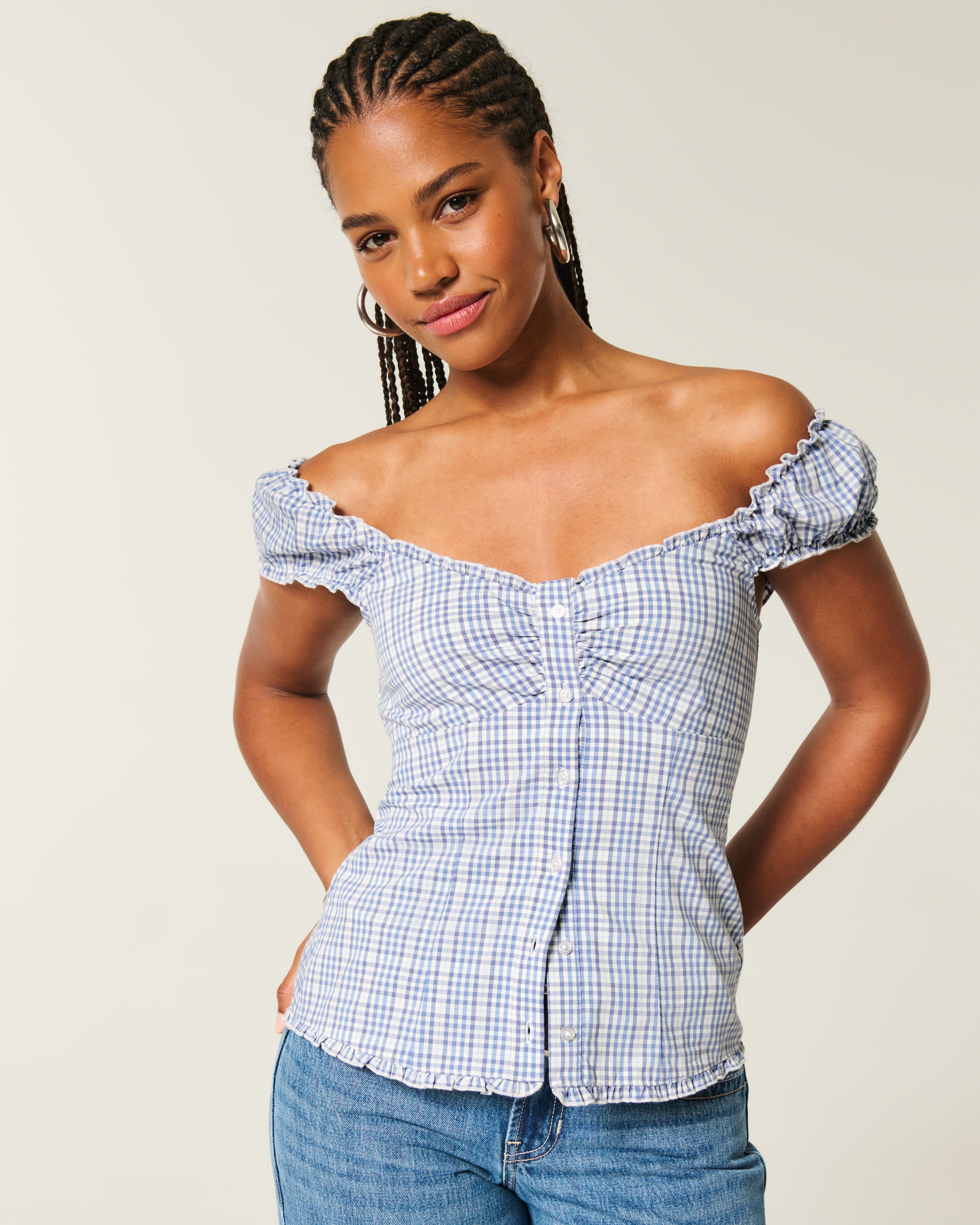 On/Off-the-Shoulder Poplin Blouse