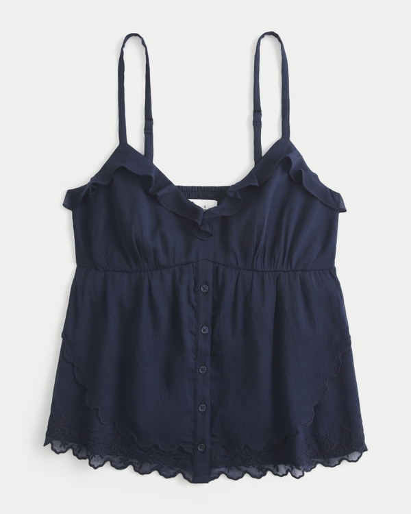 Easy Chiffon Babydoll Top, Navy Blue view 1
