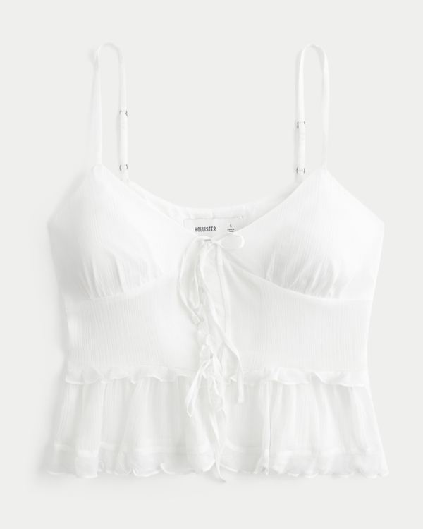 Top in chiffon con ruches, Bianco view 1