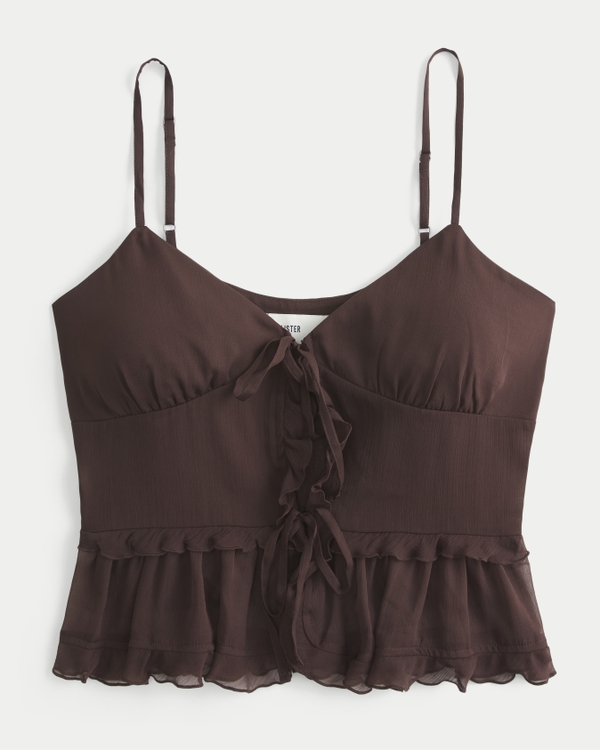 Top in chiffon con ruches, Caffè Espresso view 2