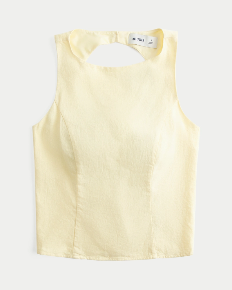 Linen-Blend Open-Back Top