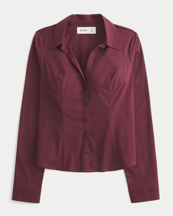 Stretch Poplin Button-Through Shirt