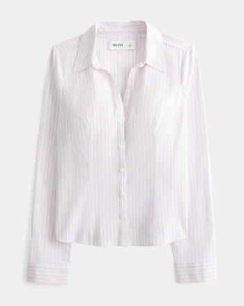 Women's Stretch Poplin Button-Through Shirt | Women's New Arrivals | HollisterCo.com