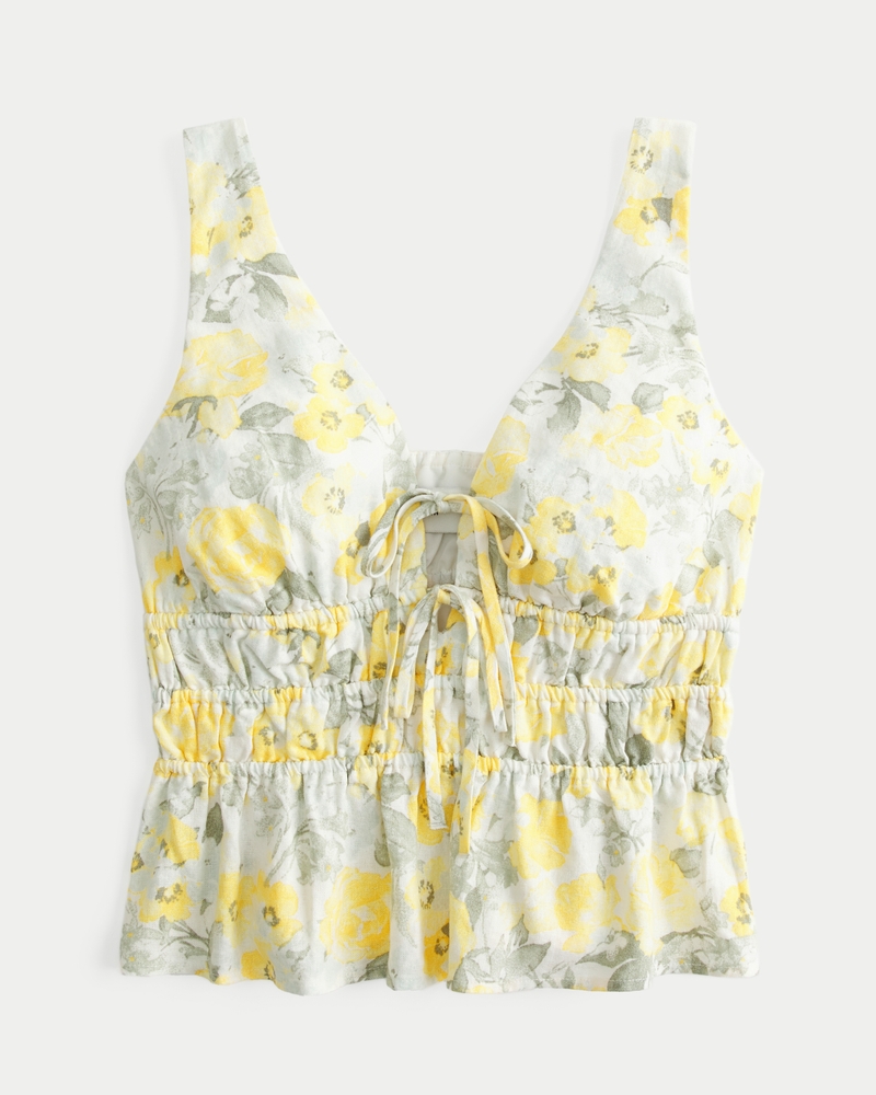 Women's Linen-Blend Tie-Front Peplum Top | Women's Clearance