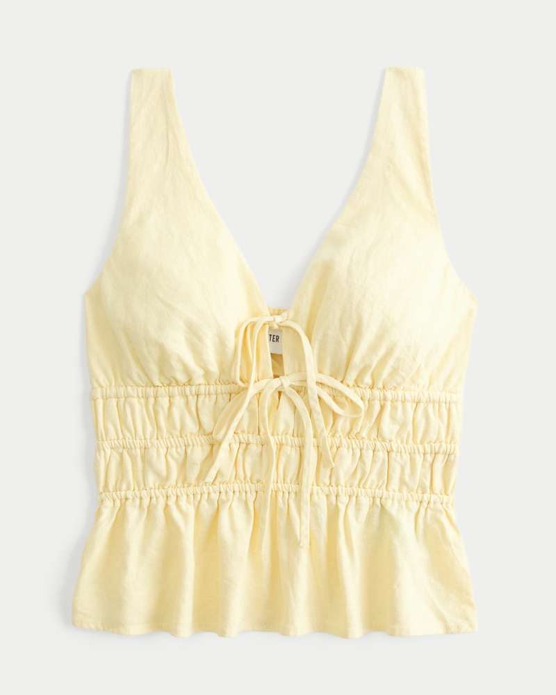 Women's Linen-Blend Tie-Front Peplum Top | Women's Tops | HollisterCo.com