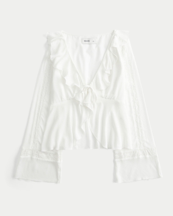 Women's Easy Long-Sleeve Ruffle Babydoll Top | Women's Tops | HollisterCo.com