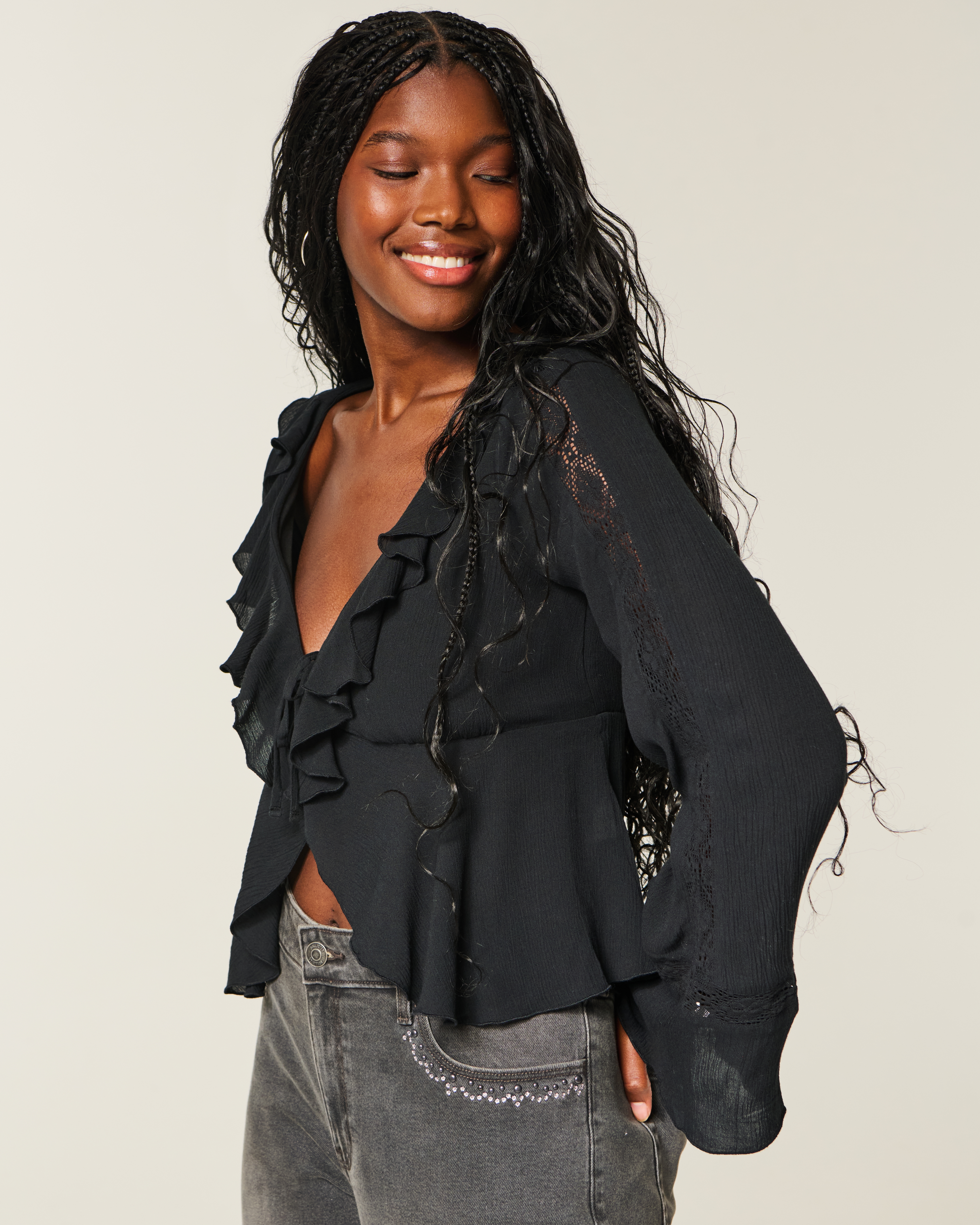 Easy Long-Sleeve Ruffle Babydoll Top