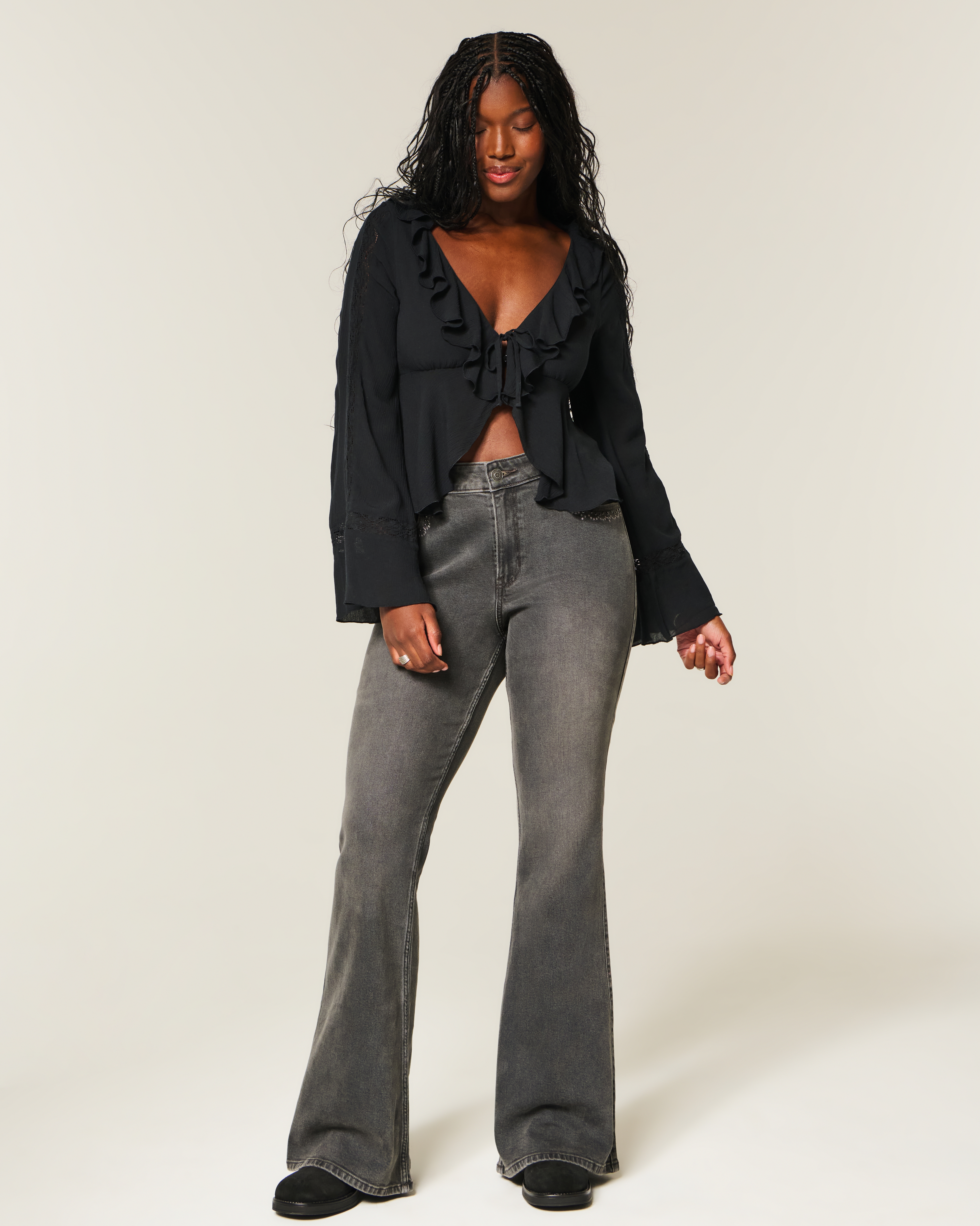 Easy Long-Sleeve Ruffle Babydoll Top