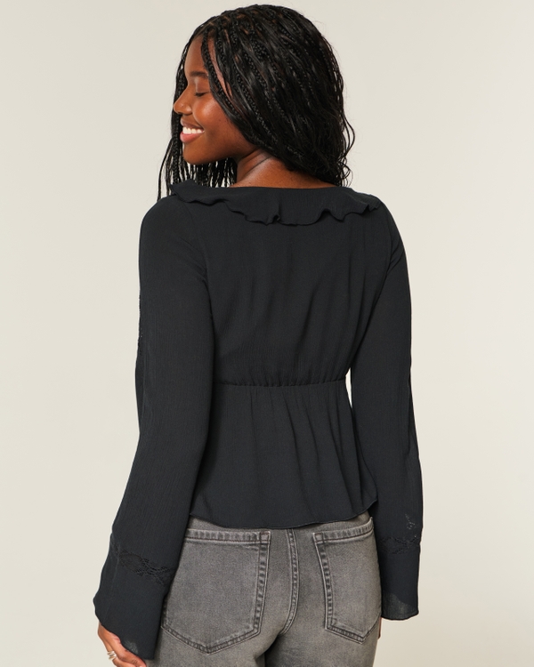 Easy Long-Sleeve Ruffle Babydoll Top
