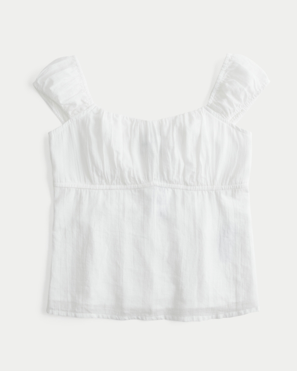 Ruched Babydoll Top, White view 1