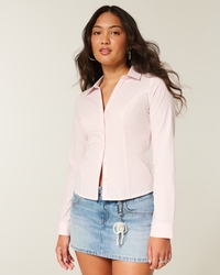Stretch Poplin Button-Through Shirt
