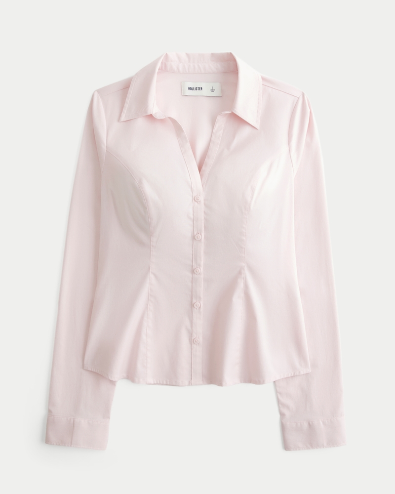Stretch Poplin Button-Through Shirt
