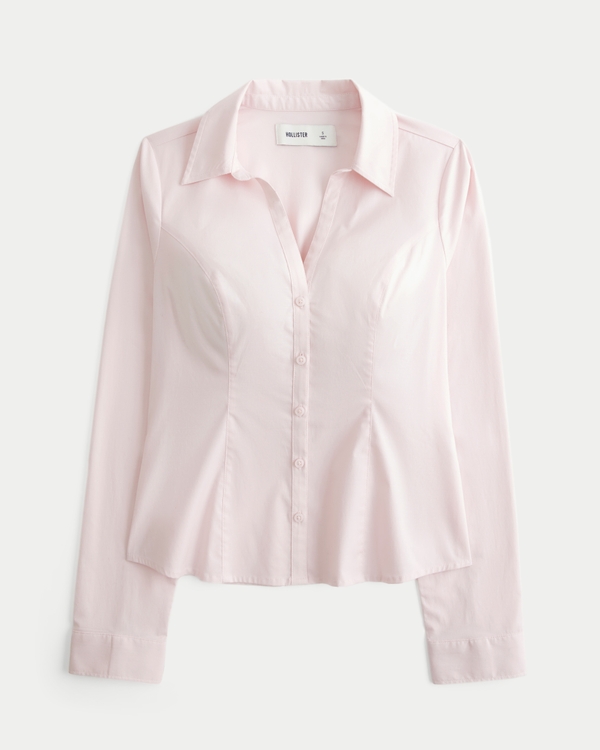 Stretch Poplin Button-Through Shirt, Light Lilac view 1