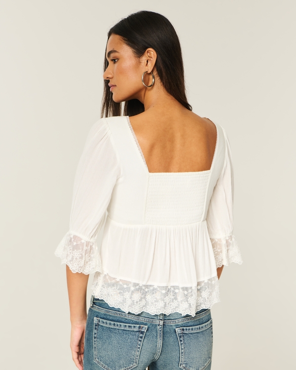 Three-Quarter Sleeve Babydoll Top, Cloud White view 2
