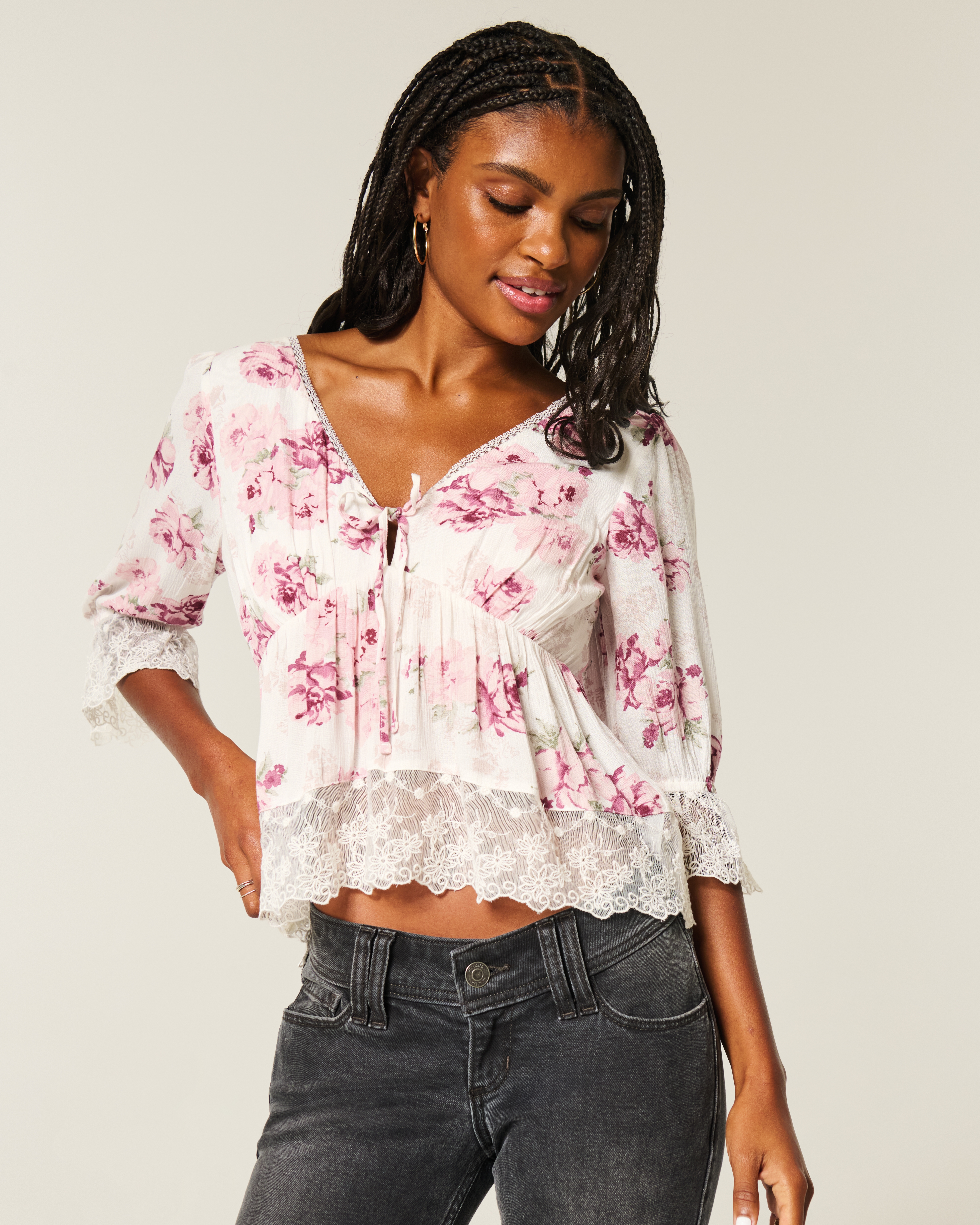 Three-Quarter Sleeve Babydoll Top