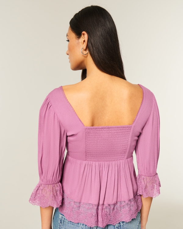 Three-Quarter Sleeve Babydoll Top, Purple view 2