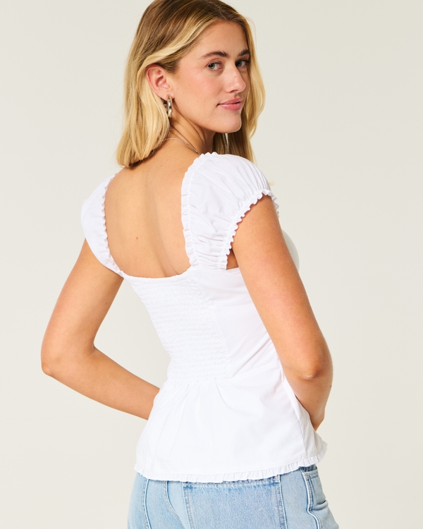 Short-Sleeve Stretch Poplin Top, White view 2