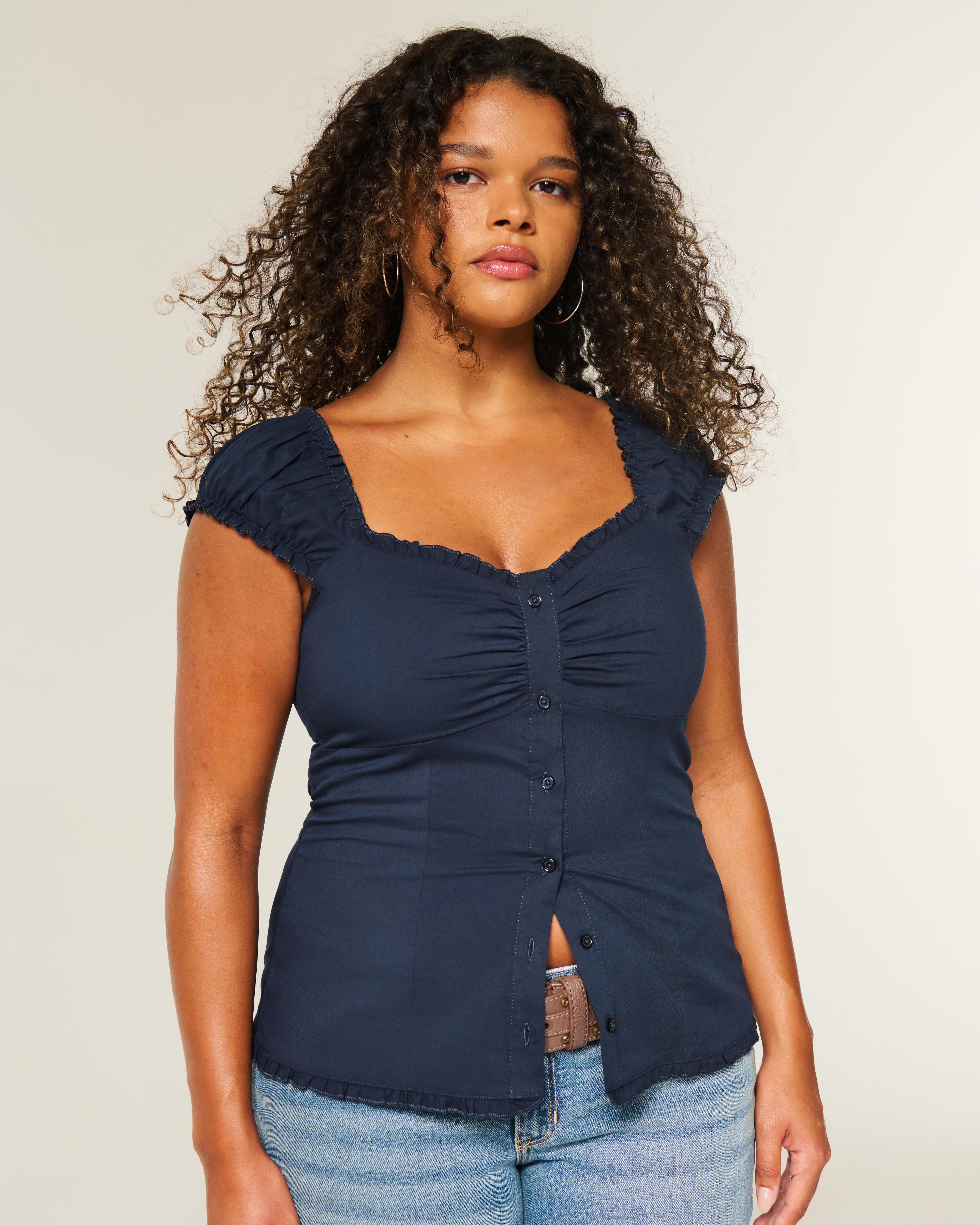 Short-Sleeve Stretch Poplin Top