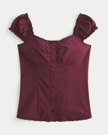 Women's Short-Sleeve Stretch Poplin Top | Women's New Arrivals | HollisterCo.com