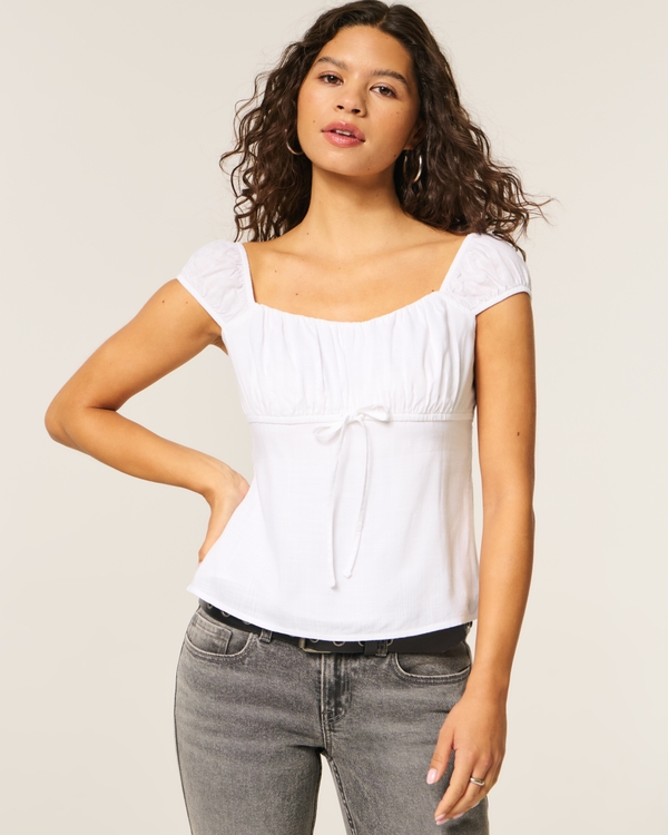 On/Off-the-Shoulder Scoop Babydoll Top, White view 1